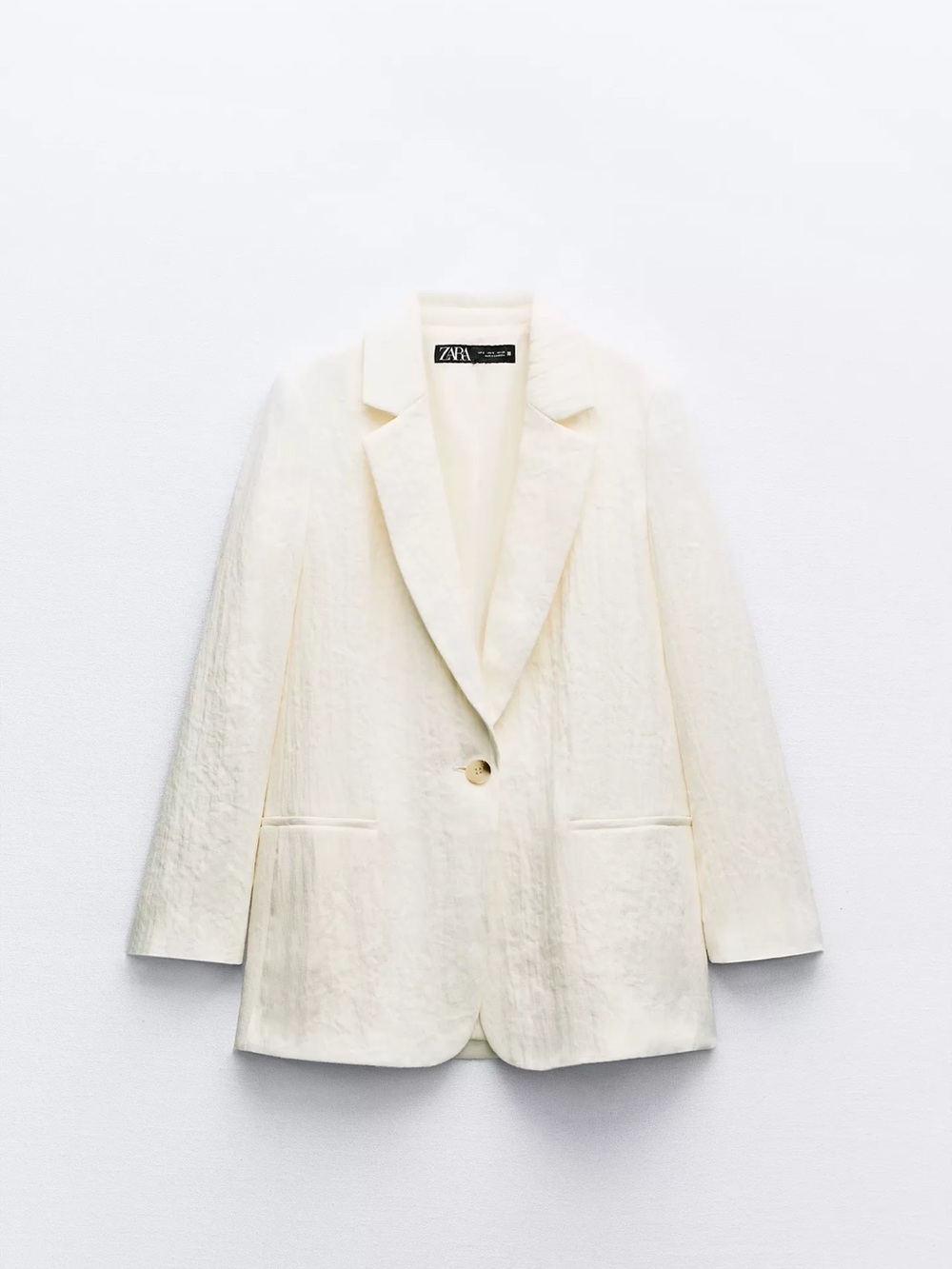 Zara White Linen-Style Single-Button Blazer
